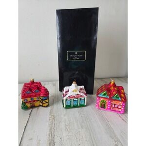 Vintage radko sugar Hill cottage House‎ glass ornament 1997 set lot glitter Xmas